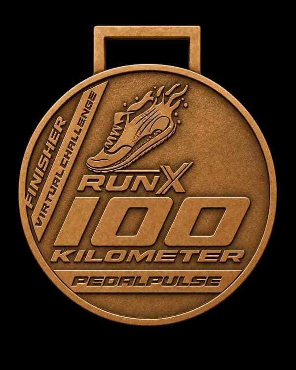 RunX100 100 kilometre finisher medal by PedalPulse